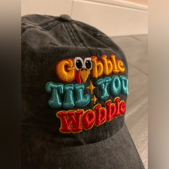 Raised Embroidery Retro “gobble till u wobble” cotton baseball hat Unisex - Picture 4 of 14